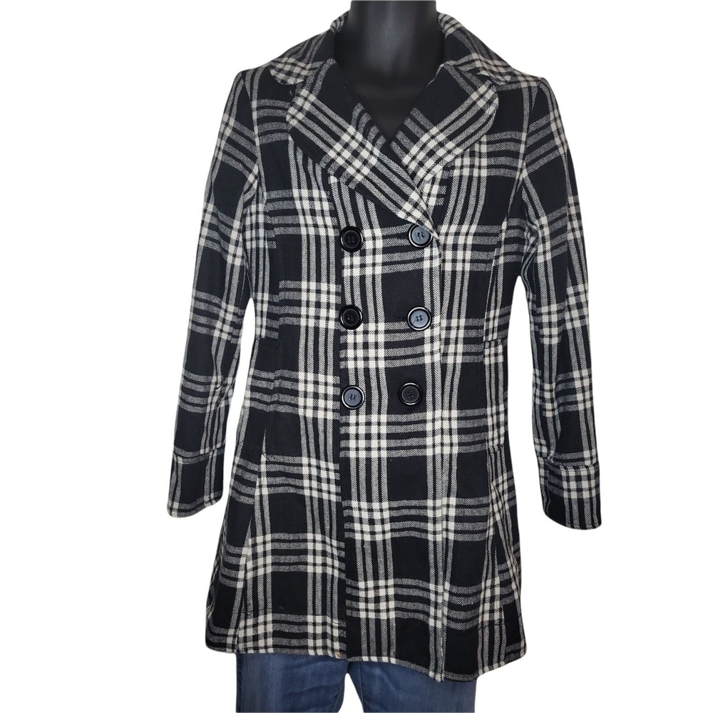Forever 21 Womens Medium Plaid Trench Coat 6 Button Boho Winter Workwear Chic